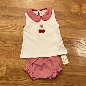 Baby Luigi Sweet Cherry Embroidered Baby Set - White and Red 6 mo